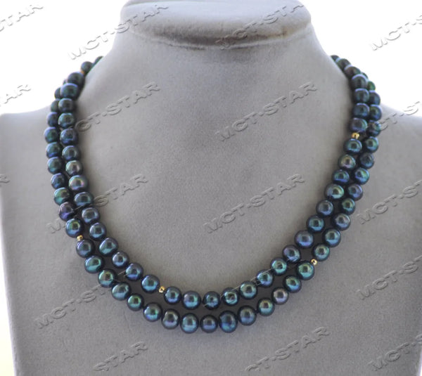Collier de Perles d'Eau Douce Noir Paon