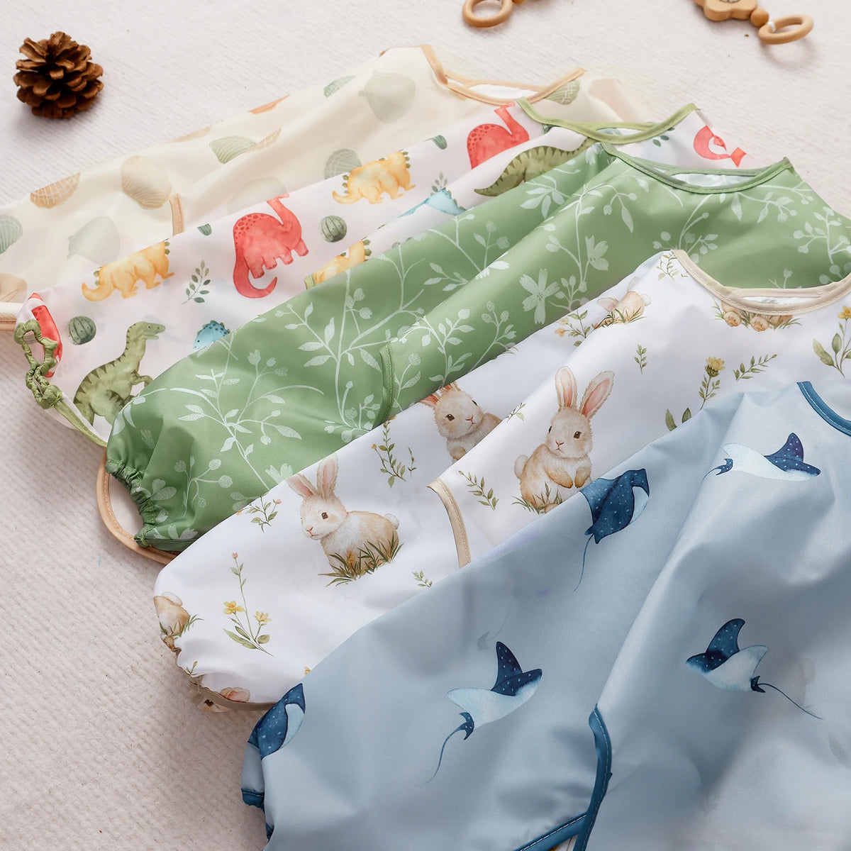 Waterproof Long-Sleeve Baby Bib with Catch-All Pocket