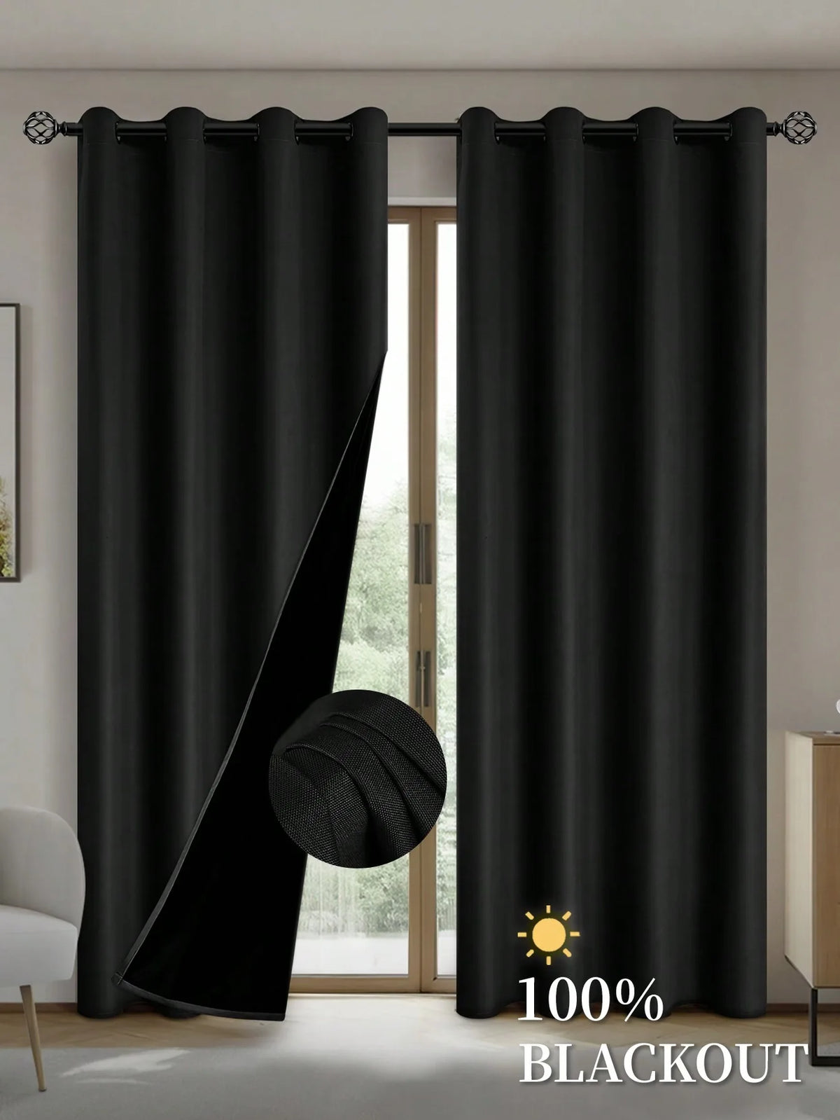 100% Blackout Curtains with Grommets for Bedroom and Living Room