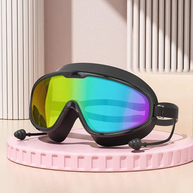 Lunettes de natation grand angle anti-buée avec bouchons d'oreilles