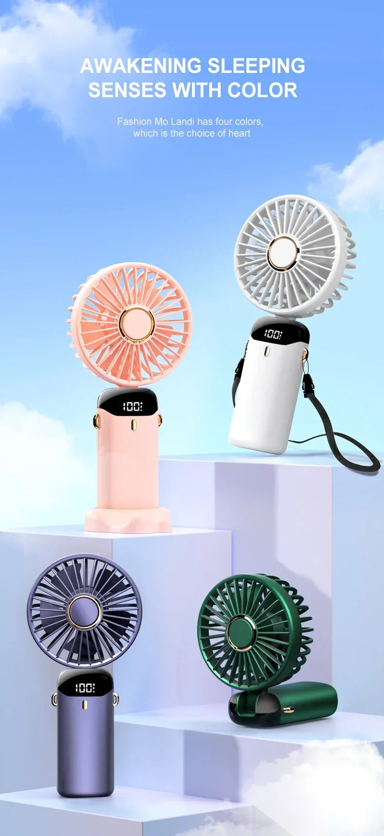 Portable Neck Fan with LED Display and Phone Stand