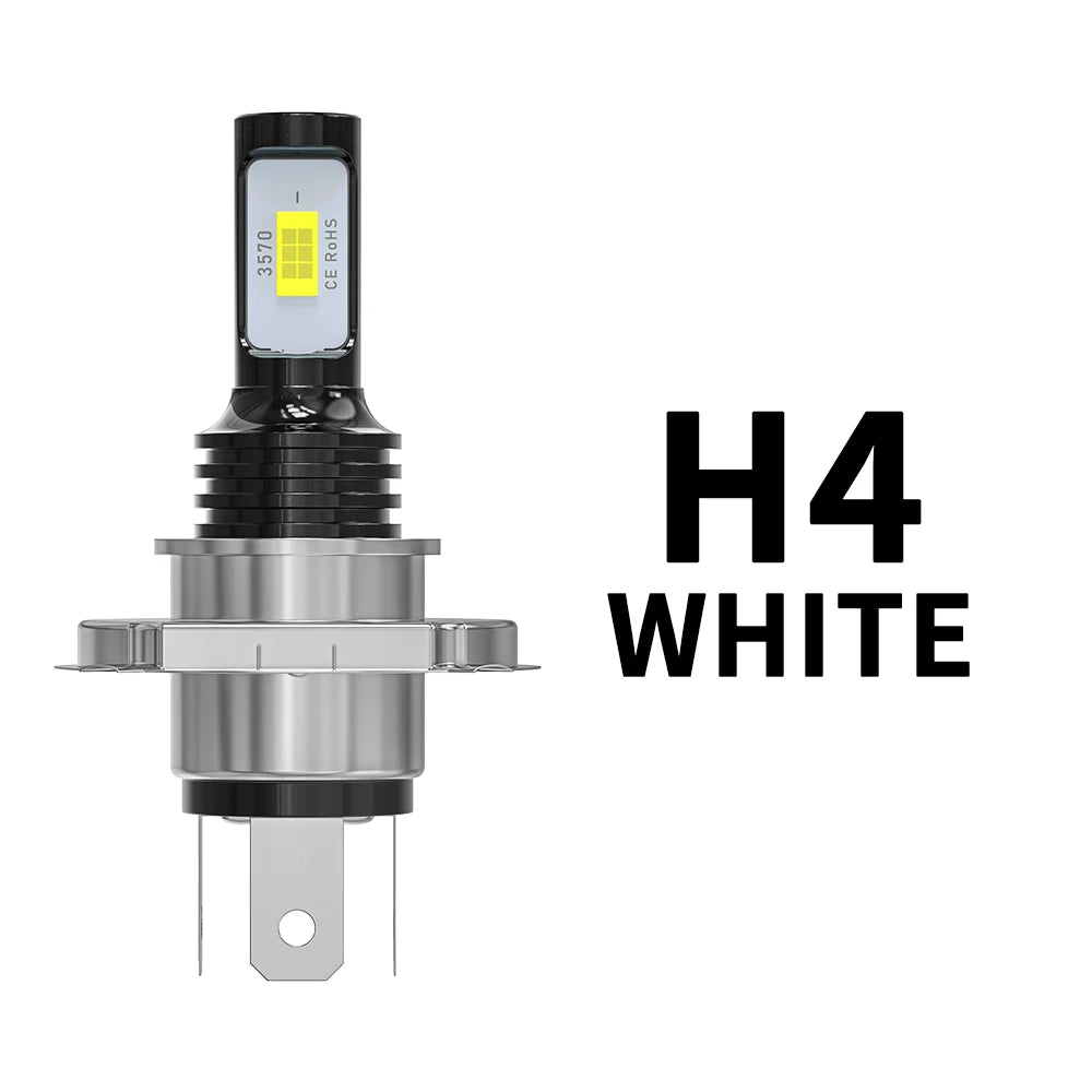 H4 white LED fog and DRL bulb with a silver base and yellow indicator