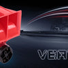 A red air horn device is shown in a dynamic shot against a blurred city skyline with sound waves indicating very loud volume.