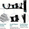 A set of black aluminum alloy brackets for mounting a curtain rod, showing the brackets and a rod.