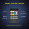 A remote control for a 48 LED multicolor music car interior light kit featuring various functions like on/off and color optio