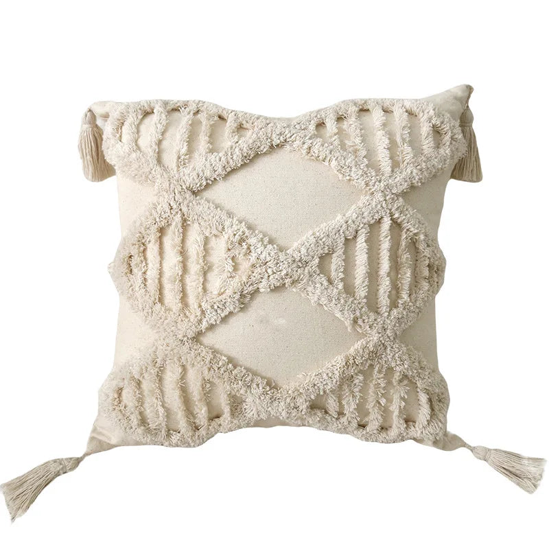 Housse de Coussin en Coton Bouffant avec Frange