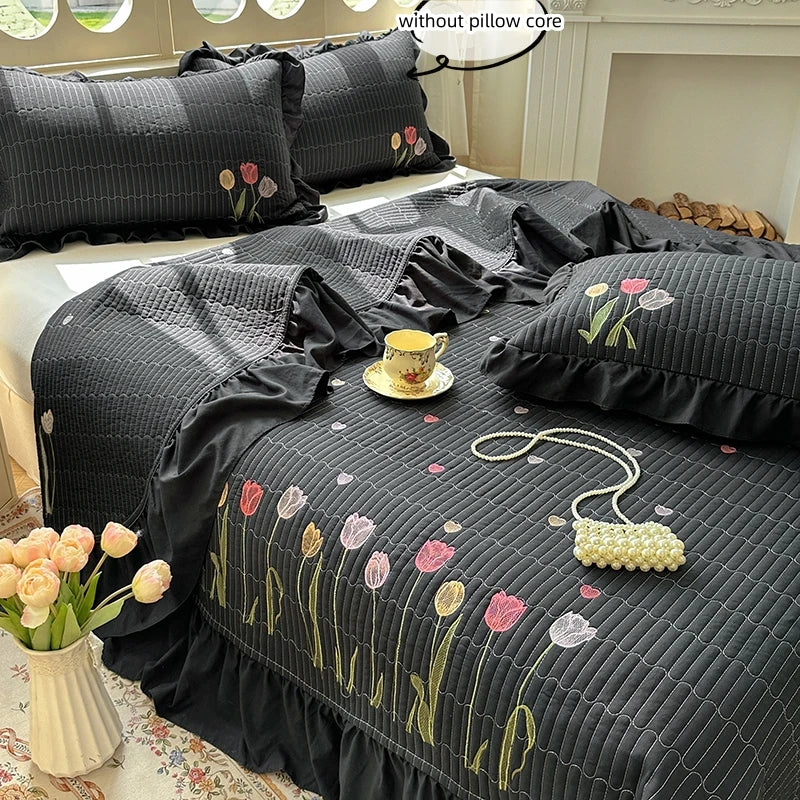 Embroidered Tulip Coverlet Set with Pillow Shams