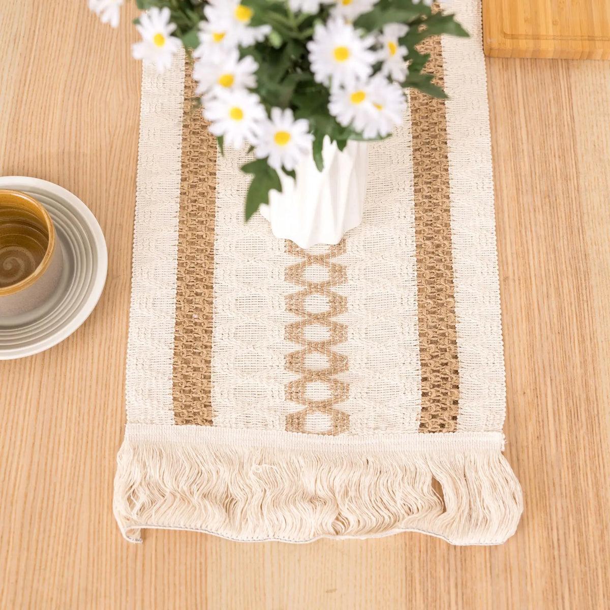 Boho Cotton Tassel Table Runner for Farmhouse & Wedding Decor