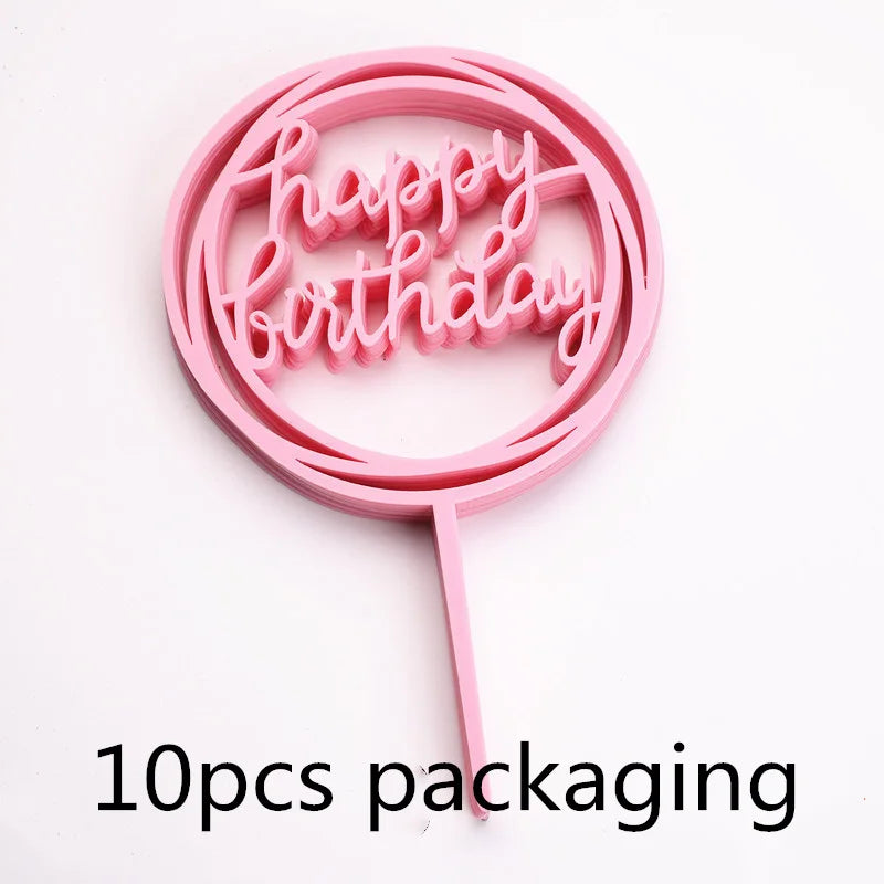 Gold Acrylic Happy Birthday Cake Toppers (Set of 10)