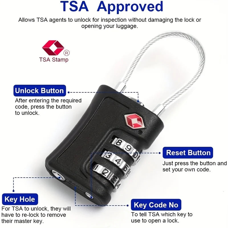 TSA-Approved 3-Digit Combination Travel Lock - Durable Zinc Alloy Luggage Lock