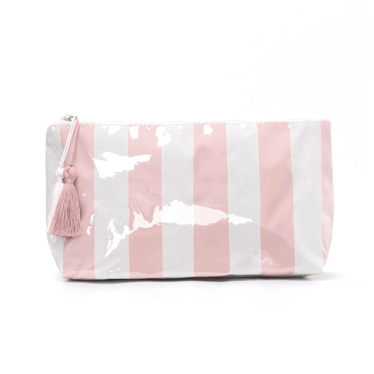 Large-Capacity Striped Cosmetic Bag with Contrasting Design