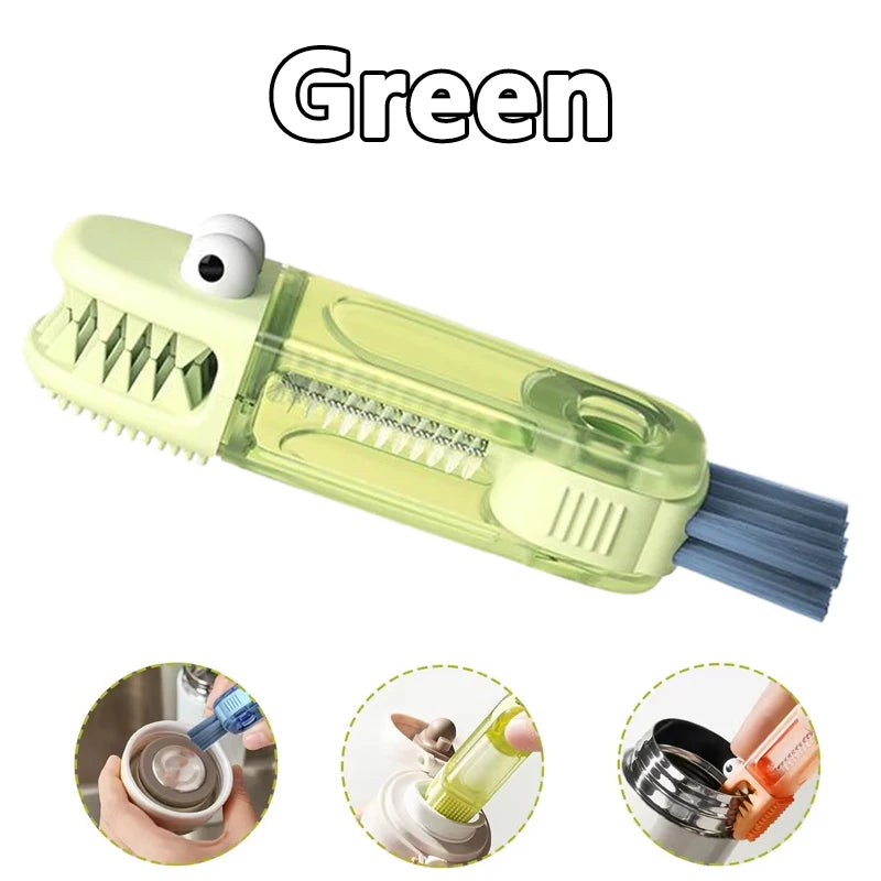 A green multi-purpose cleaning brush set used for cleaning bottles, cups, and straws.