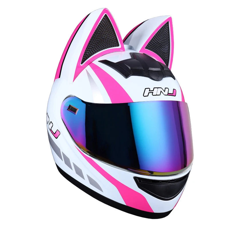 Cat Ear Full Face Motorcycle Helmet with Removable Ears