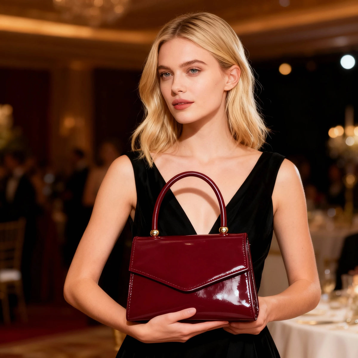 Vintage-Inspired Glossy Evening Handbag