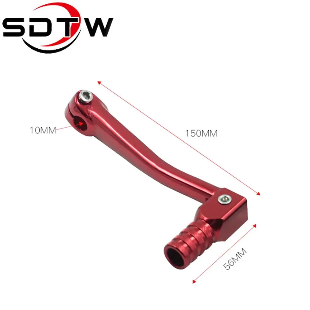 A red CNC aluminum folding gear shift lever for motorcycles and dirt bikes.