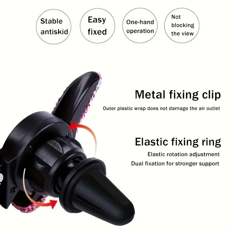 Black metal fixing clip and elastic fixing ring for a Crystal Air Vent Car Phone Holder