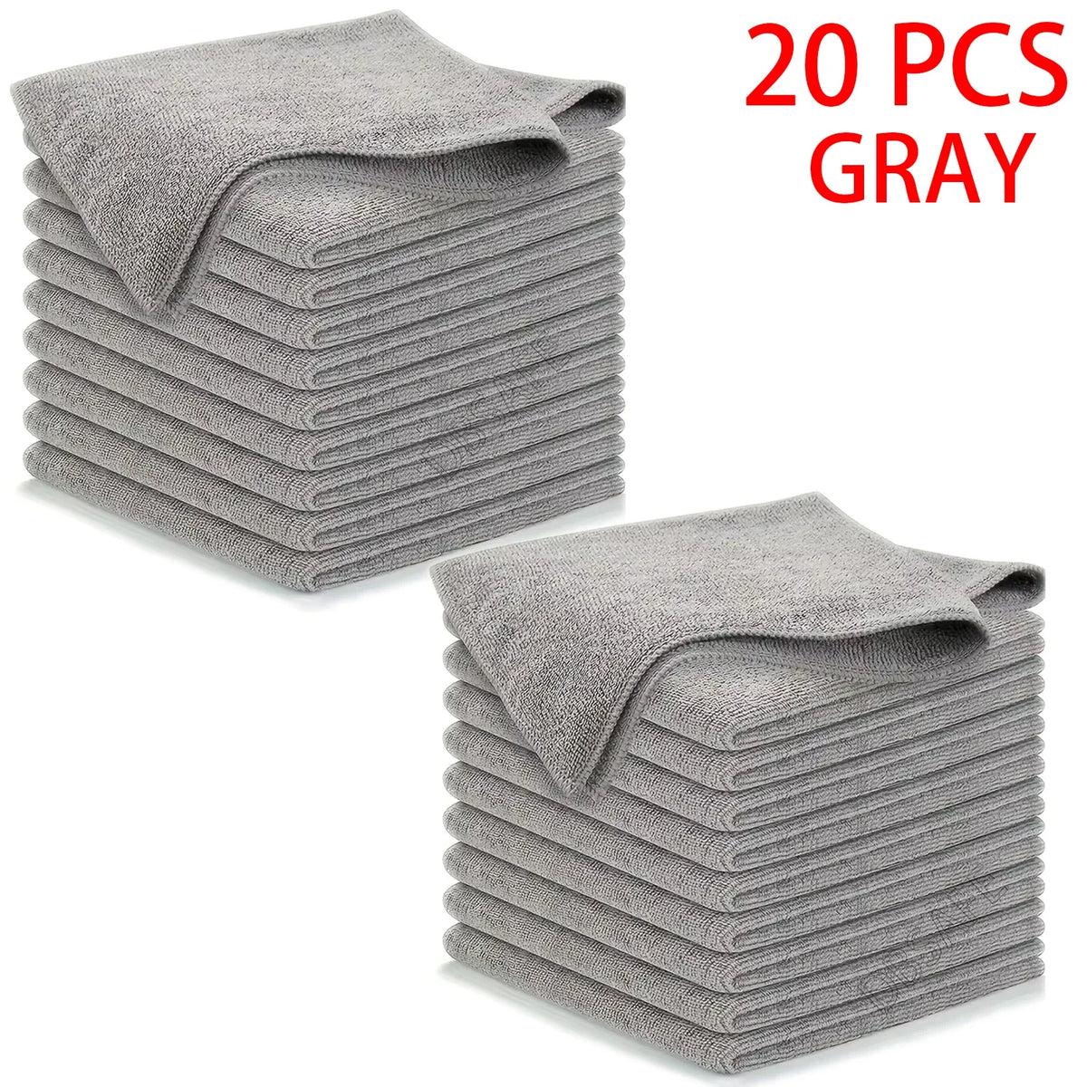 A stack of 20 gray ultra-fine microfiber cleaning cloths.