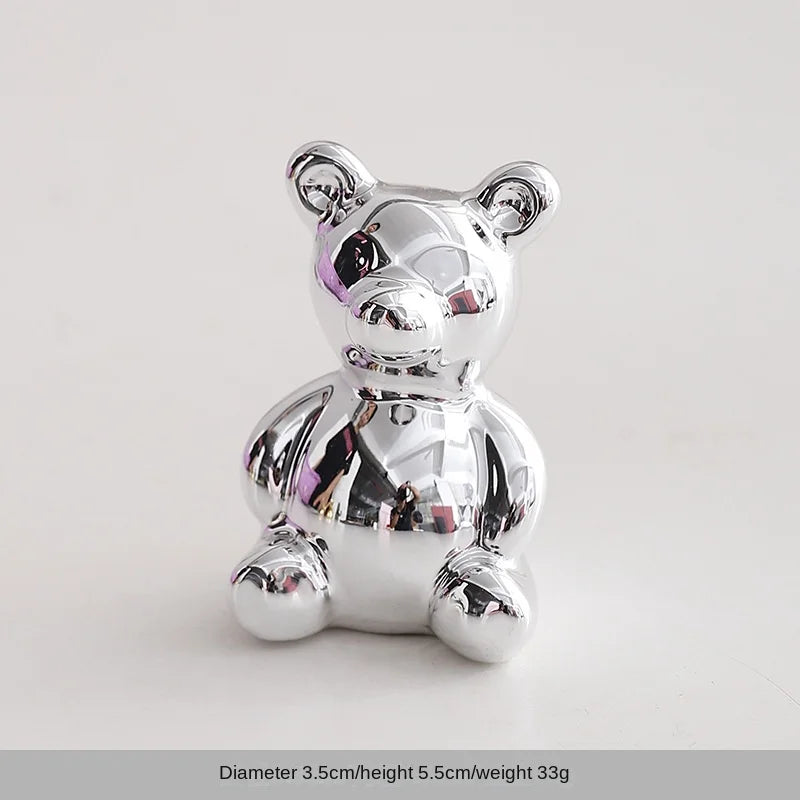 Silver-toned handcrafted ceramic elephant and rabbit jewelry holder or desk ornament
