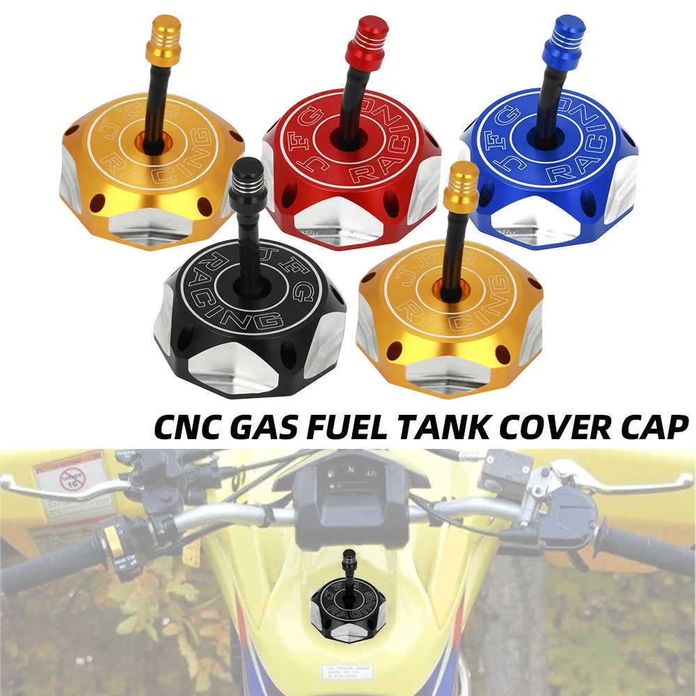 CNC aluminum motorcycle fuel tank cover caps in various colors and finishes