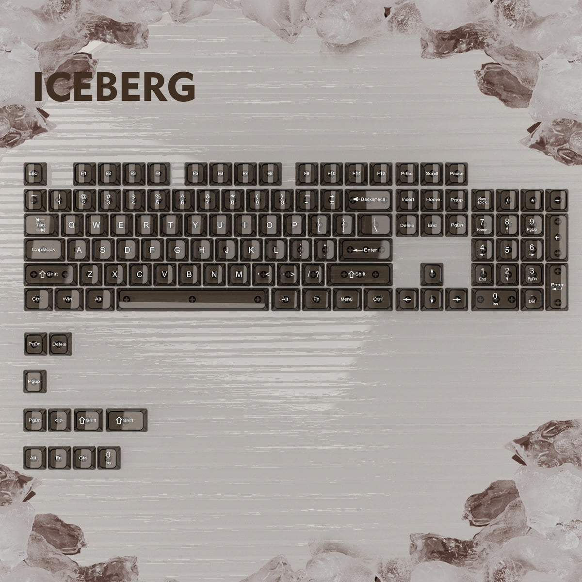 A close-up view of a computer keyboard featuring an Iceberg theme, with the title ICEBERG visible above the keys.