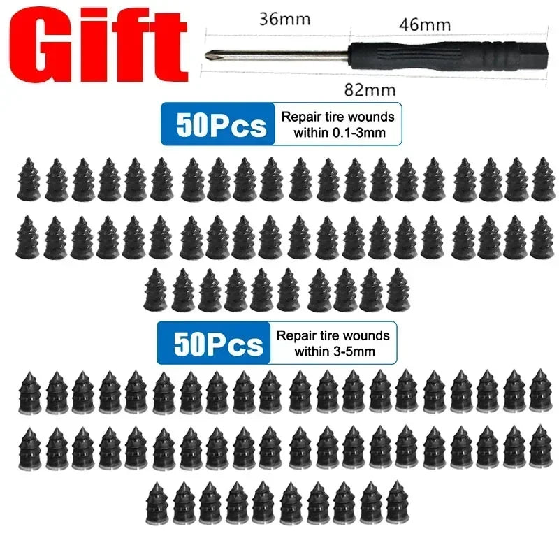 A set of self-repair rubber tire puncture nails for repairing tire wounds.