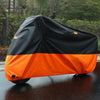 Housse de protection universelle moto orange et noire, mouillée.