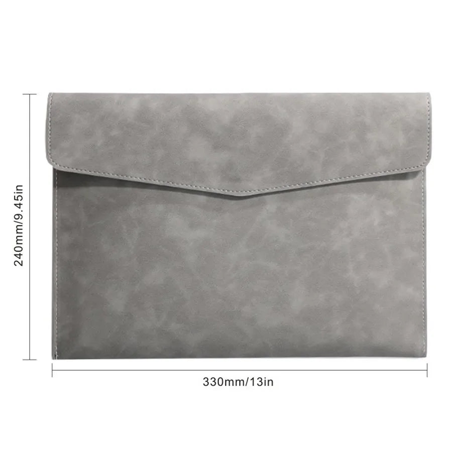 Classeur de documents A4 en cuir PU gris premium avec rabat plié.