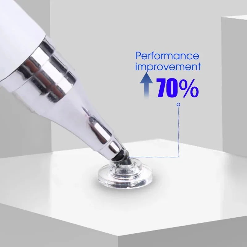 A white stylus pen is shown with an arrow indicating a 70% performance improvement for touchscreen devices.