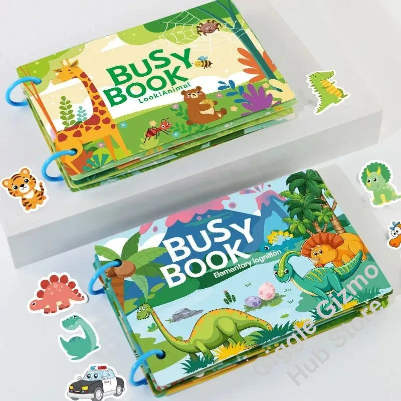 Montessori Busy Book for Toddlers – Reusable Sticker & Velcro Learning Activities