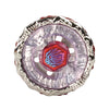 A silver and red alloy battle spinning top with a translucent purple and pink crystal centerpiece.