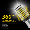 A close-up of a bright LED light bulb with a 360 degree beam angle and yellow light emitted.