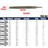 A flat file with various sizes and thicknesses shown alongside measurements for precision metalworking.