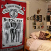 A red decorative flag featuring the text King of Rears and Buttwiser with a silhouette image.