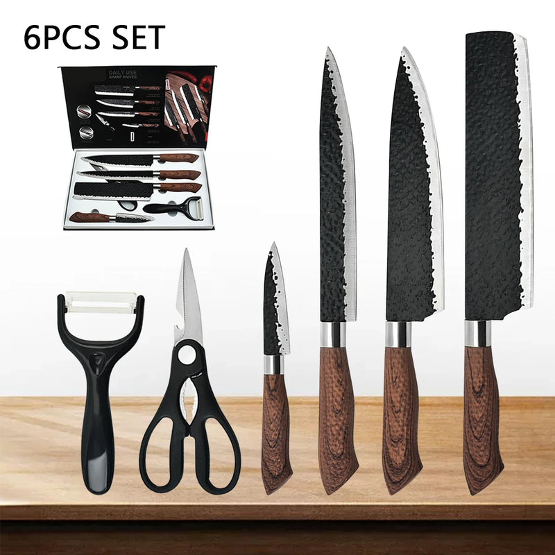 Forged Hammer-Pattern Kitchen Knife Set