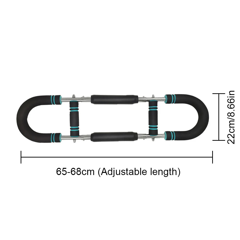 A black adjustable spring resistance twister bar with silver connectors and black grips.