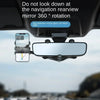 A phone is mounted on a rearview mirror, demonstrating the 360 degree rotation feature.