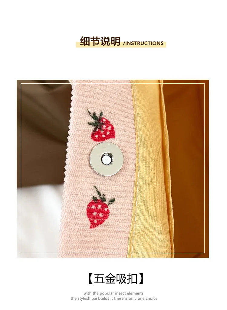 Strawberry Bowknot Canvas Tote Bag