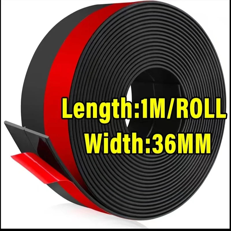 Roll of black door draft stopper with a red accent, measuring 1 meter in length and 36mm in width.