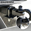 Installation display of a heavy duty anti-rattle hitch tightener clamp used for 2-inch trailers.