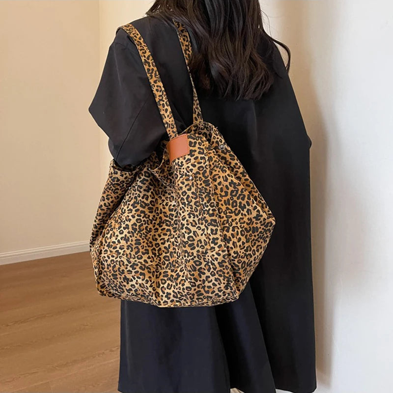 Vintage Leopard Print Canvas Tote Bag