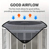 A close-up view of a black mesh cover placed over the grille of an outdoor air conditioning unit.