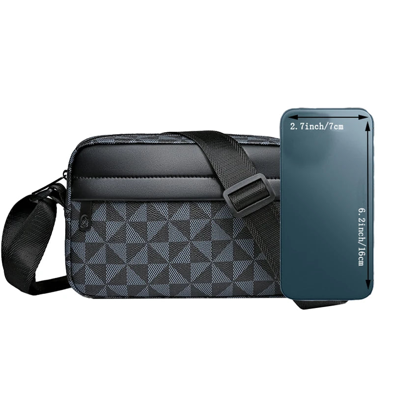 Men's PU Leather Messenger Bag with Plaid Accent