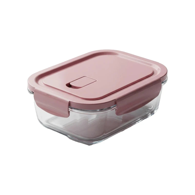 Contenedor de vidrio de borosilicato rosa hermético con tapa.