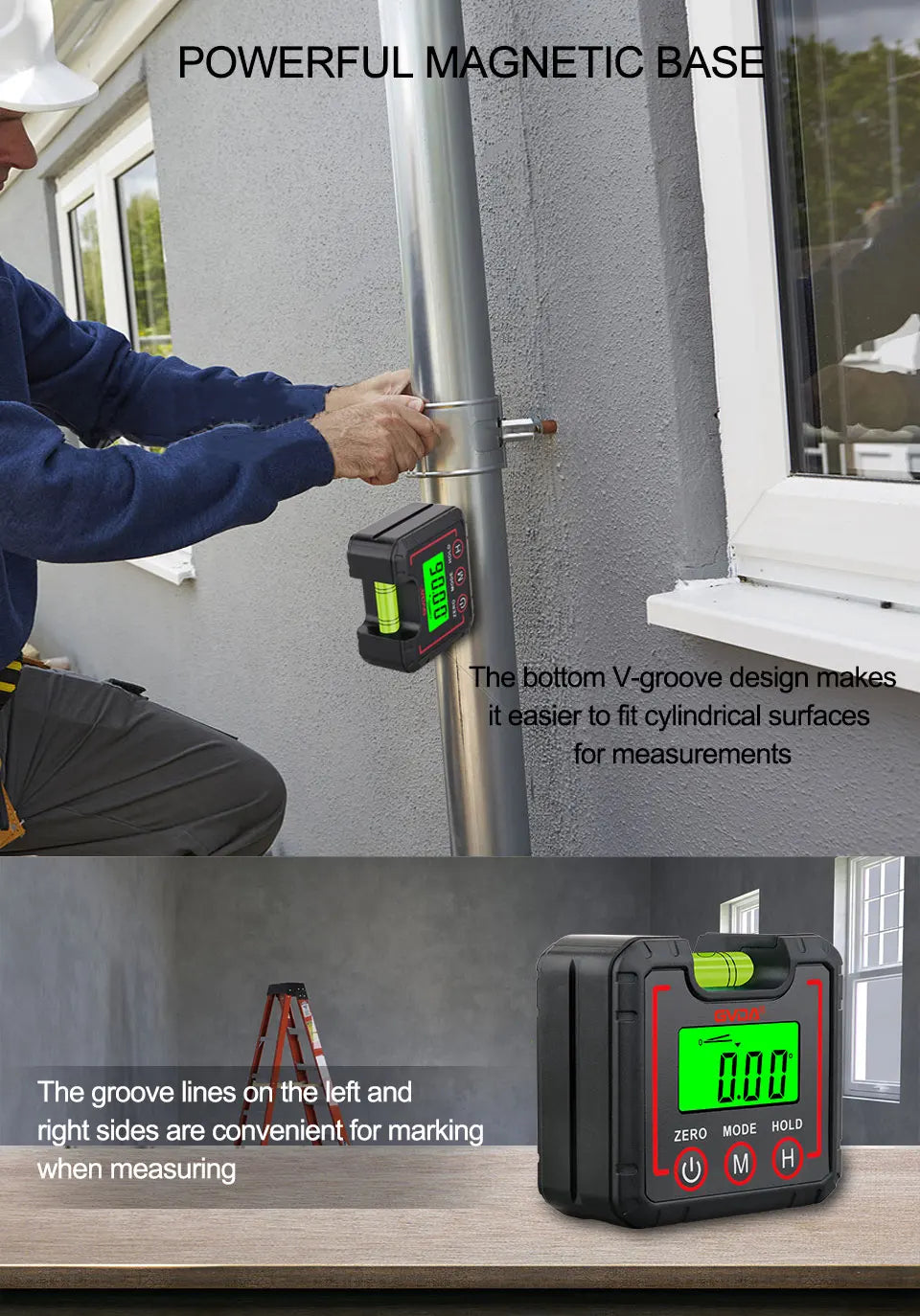 Digital Angle Gauge and Inclinometer with Magnetic Base