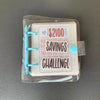 Klares Plastikordner mit weißer Folie, die eine Liste für eine 2100-Spar-Challenge zeigt.