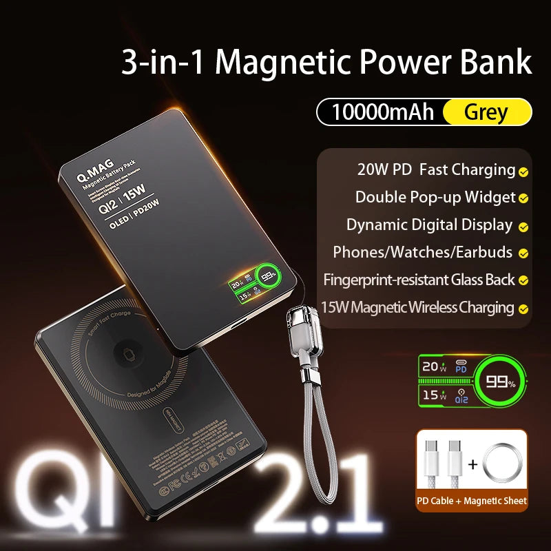 Magnetic Wireless Power Bank with 20W Fast Charging (5000mAh / 10000mAh) — Qi 2.1 Compatible