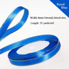 Royal blue satin ribbon roll with gold edge, measuring 6mm wide and 25 yards long.