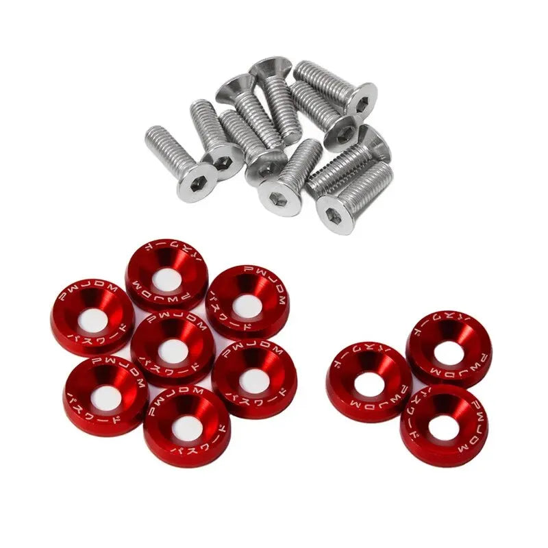 A pack of ten M6 aluminum alloy washer and bolt kit components.