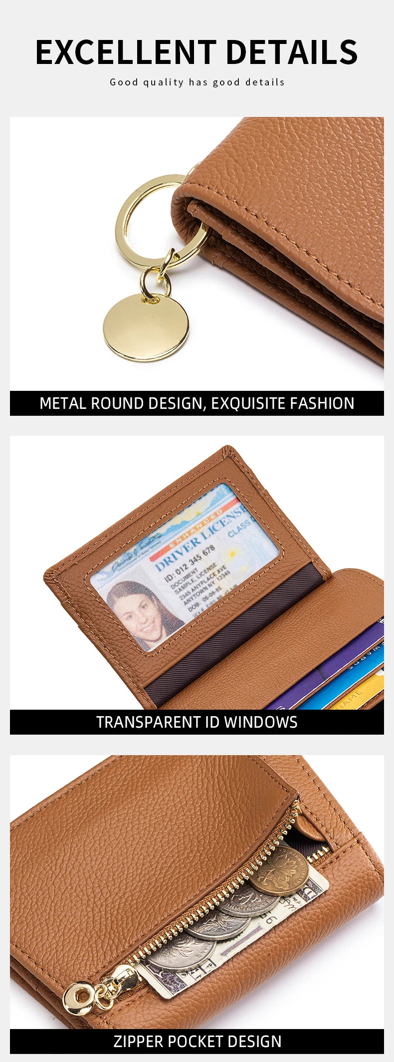 Women's RFID-Blocking Leather Wallet with Keychain and Coin Pocket