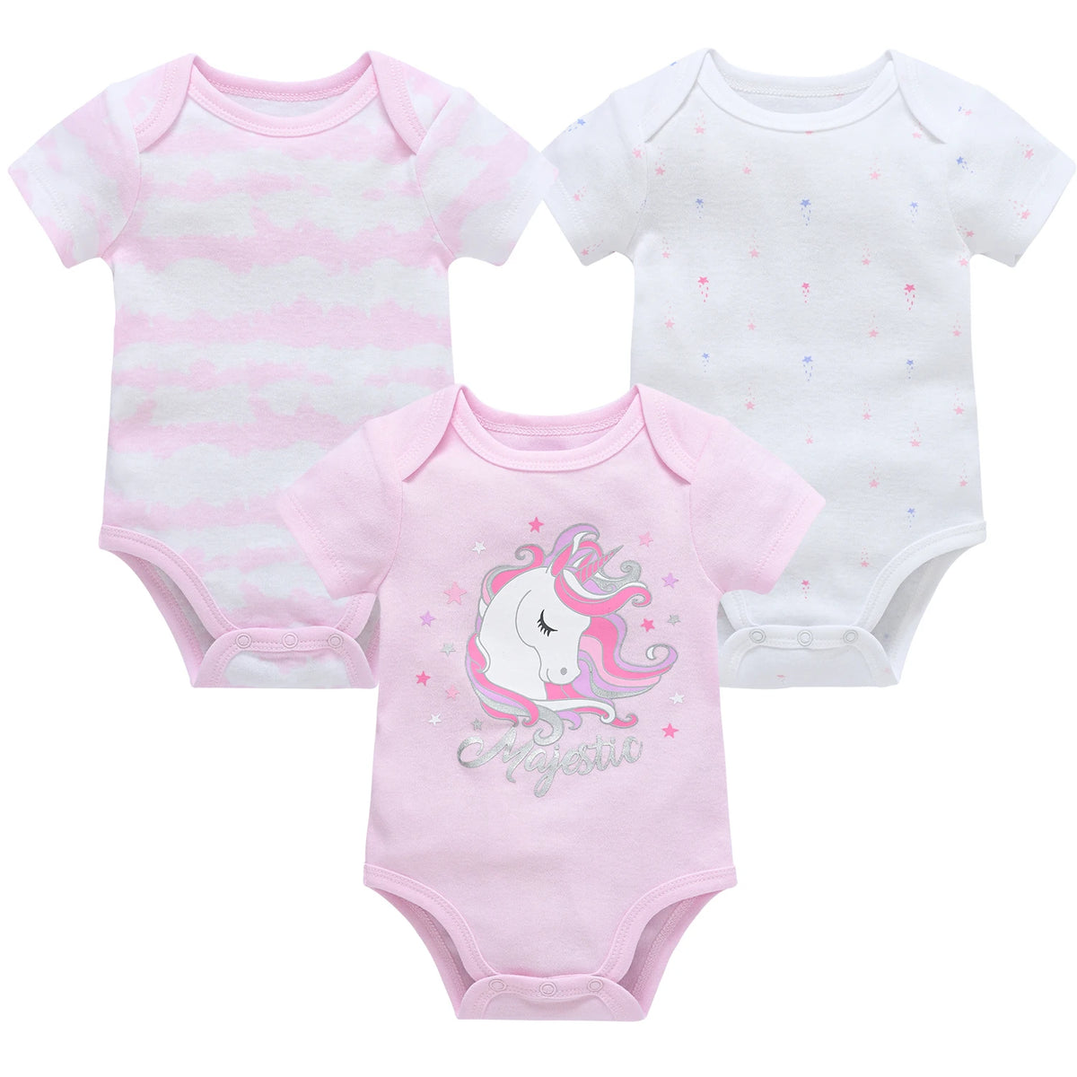 Cotton Short Sleeve Baby Bodysuits – Floral Print, 0-12 Months